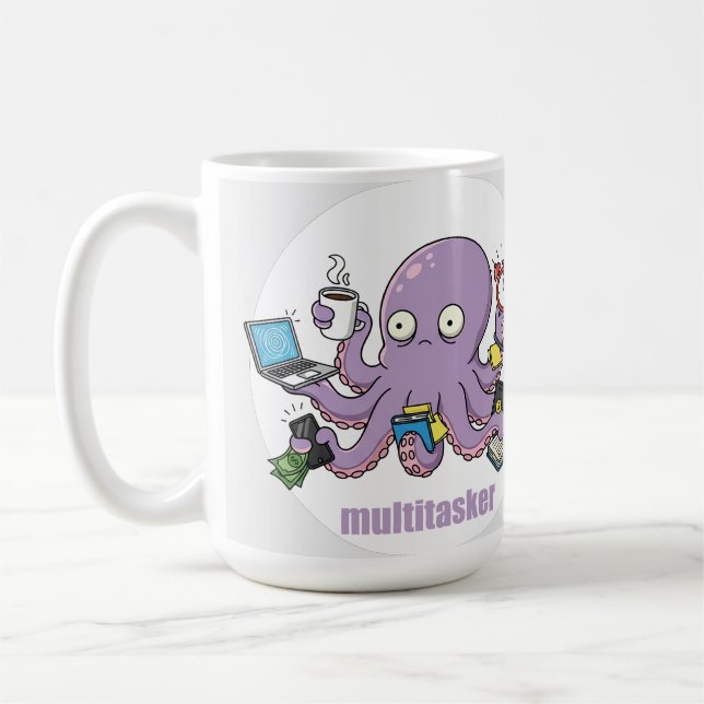 Multitasker – Rolig Kaotisk Bläckfisk Mörk Humor  Kaffemugg (Vänster)