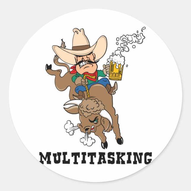 Multitasking Bull Rider Runt Klistermärke (Framsida)