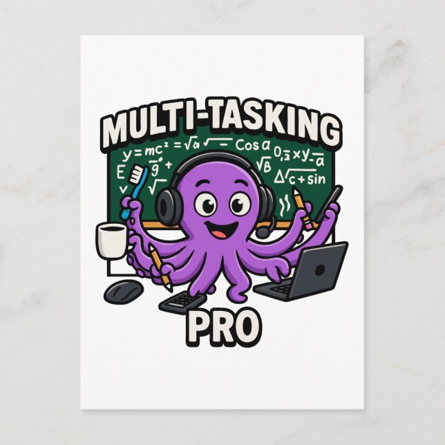 Multitasking Octopus Classroom Learning Pro Helg Vykort (Framsida)