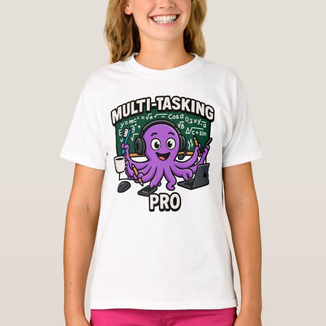 Multitasking Octopus Classroom Learning Pro T Shirt (Framsida)