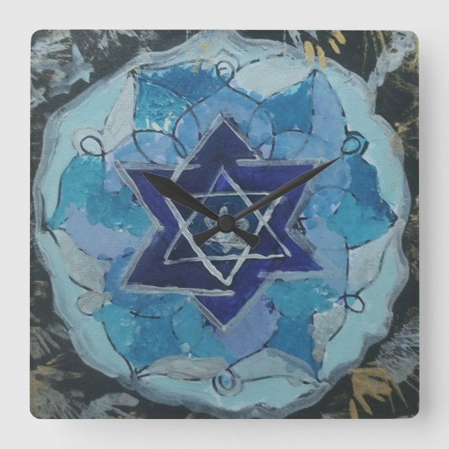 Multiverse Star of David Fyrkantig Klocka (Framsida)