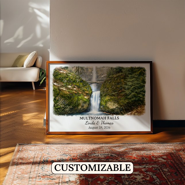 Multnomah Falls Oregon Affisch, Akvarell, Anpassad Poster (Skapare uppladdad)