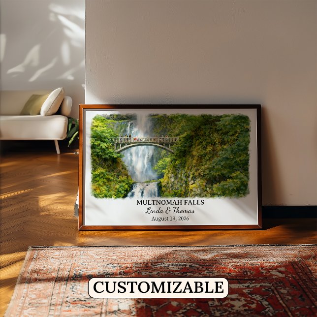Multnomah Falls Oregon Affisch, Akvarell, Anpassad Poster (Skapare uppladdad)