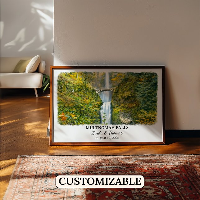 Multnomah Falls Oregon Affisch, Akvarell, Anpassad Poster (Skapare uppladdad)