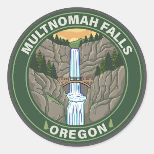 Multnomah Falls Oregon Runt Klistermärke