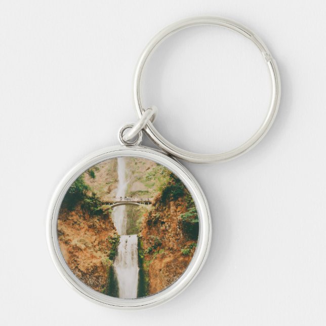 Multnomah Falls Rund Silverfärgad Nyckelring (Framsidan)