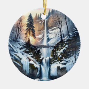 Multnomah Falls Snowy Julgran Julgransprydnad Keramik
