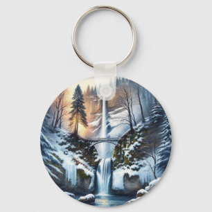 Multnomah Falls Snowy Julgran Nyckelring