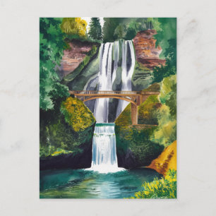 Multnomah Falls Watercolor Painting Travel Vykort