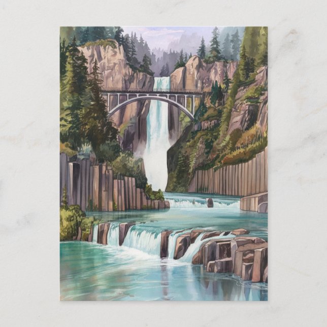 Multnomah Falls Watercolor Painting Vykort (Framsida)
