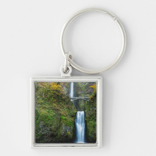 Multnomahfallen på hösten i Columbia Gorge Fyrkantig Silverfärgad Nyckelring (Framsidan)