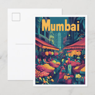 Mumbai India Art Vintage resor Illustration Vykort