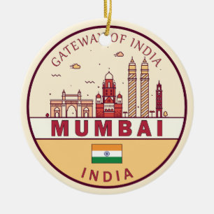 Mumbai India City Skyline Emblem Julgransprydnad Keramik