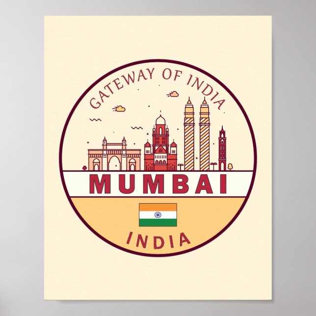 Mumbai India City Skyline Emblem Poster (Framsidan)