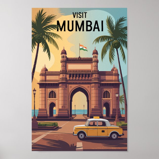 Mumbai India Gateway of India Illustration Travel Poster (Framsidan)