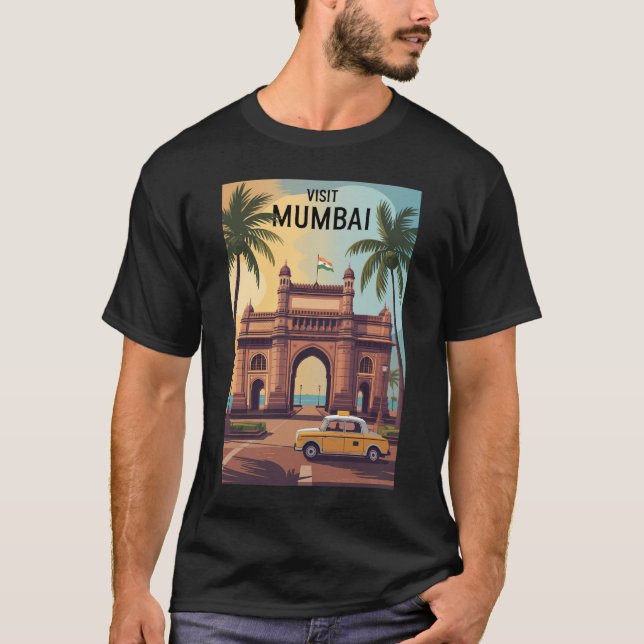Mumbai India Gateway of India Illustration Travel T Shirt (Framsida)