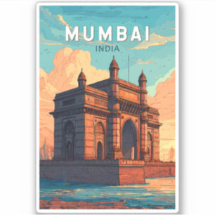 Mumbai India Illustration Travel Art Vintage Klistermärken