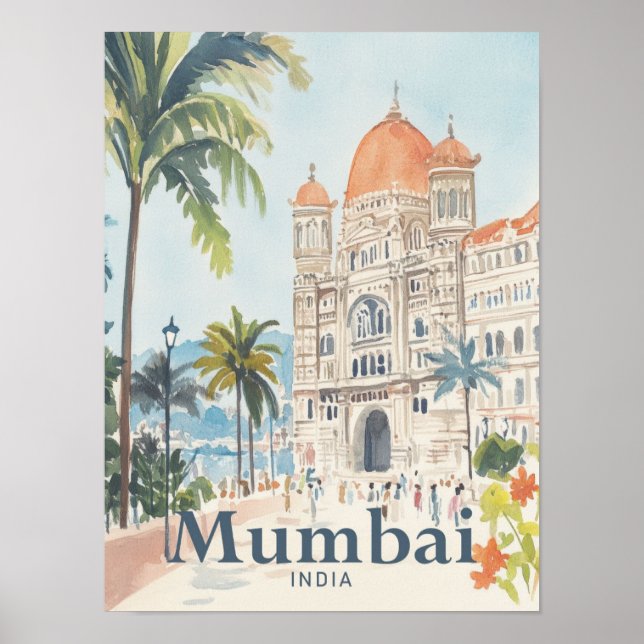Mumbai India Watercolor Painting Travel Poster (Framsidan)
