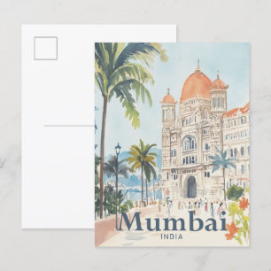 Mumbai India Watercolor Painting Travel Vykort