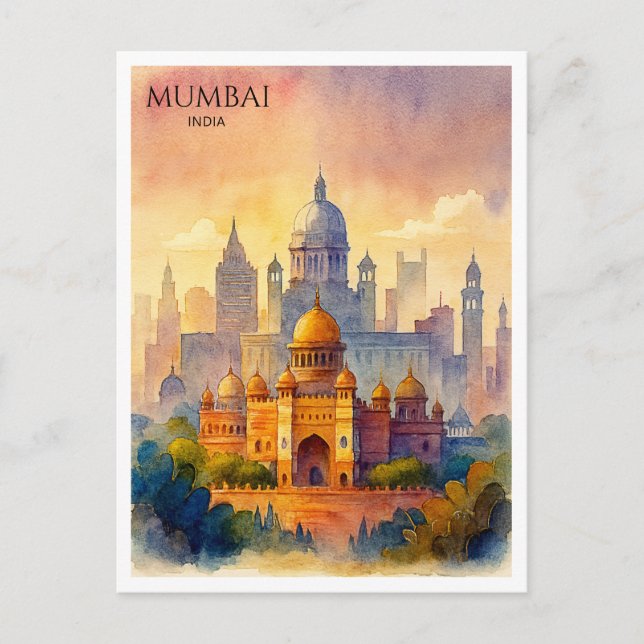 Mumbai Indien Akvarell vykort | Resminne (Framsida)