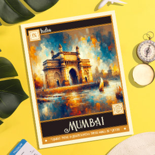 Mumbai, Indien Måla Vintage Vykort