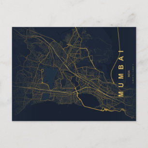 Mumbai Indien Stadskarta Minimal Design Vykort