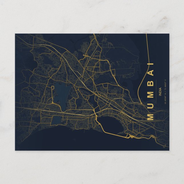 Mumbai Indien Stadskarta Minimal Design Vykort (Framsida)