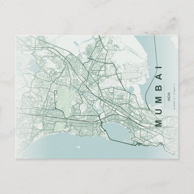 Mumbai Indien Stadskarta Minimal Design Vykort (Framsida)