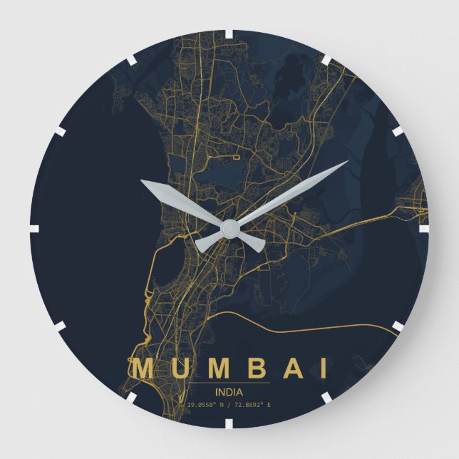 Mumbai Indien Stadskarta Minimal Stor Klocka (Framsida)