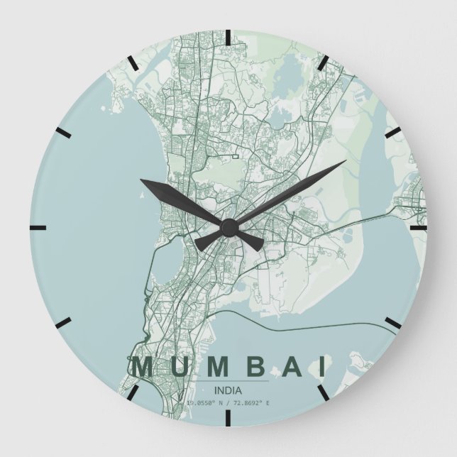 Mumbai Indien Stadskarta Minimal Stor Klocka (Framsida)