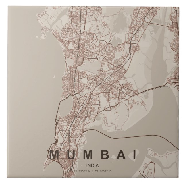 Mumbai Indien Stadskarta Minimalistisk Design Kakelplatta (Framsidan)