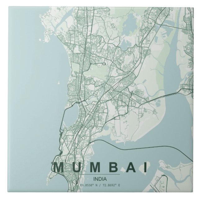 Mumbai Indien Stadskarta Minimalistisk Design Kakelplatta (Framsidan)