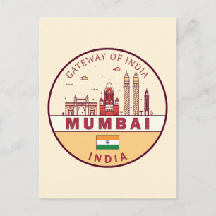 Mumbai Indien Stadssiluett Emblem Vykort