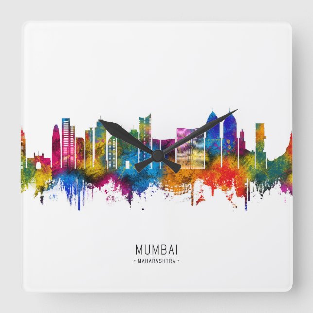 Mumbai Maharashtra Skyline Fyrkantig Klocka (Framsida)