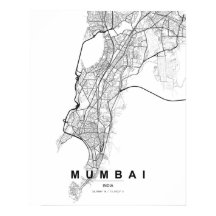 Mumbai Minimalistisk Karta (Svart & Vitt)