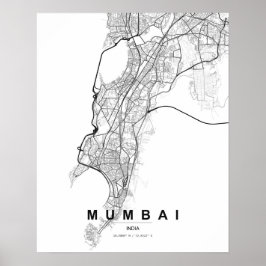 Mumbai Minimalistisk Karta (Svart & Vitt) Poster