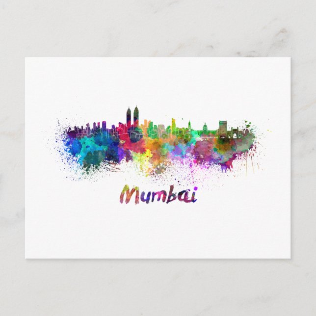 Mumbai skyline i vattenfärg vykort (Framsida)
