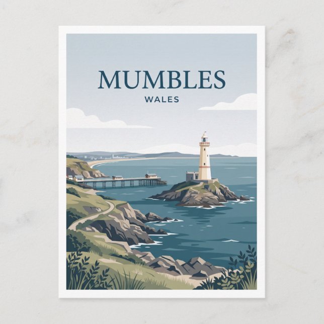 Mumbles fyr Storbritannien Vykort (Framsida)