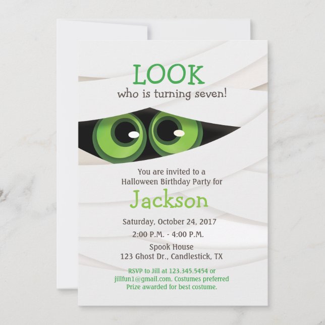 Mumie Halloween Födelsedagsfest Inbjudan (Framsida)