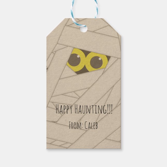 Mumie Kraft Papper Se Halloween Kostymfest Presentetikett (Framsidan)