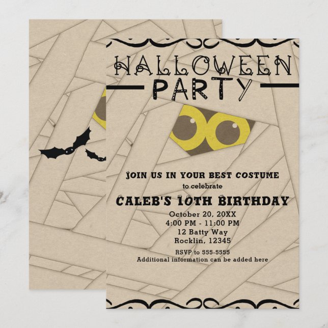 Mumie kraft papper ser Halloween kostym fest Inbjudningar (Fram/baksida)
