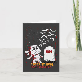 Mumie vid grav Boo Halloween Anteckningskort