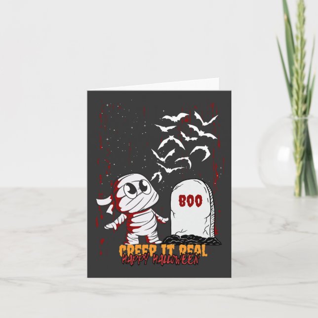 Mumie vid grav Boo Halloween Anteckningskort (Framsida)