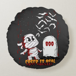 Mumie vid grav Boo Halloween Rund Kudde