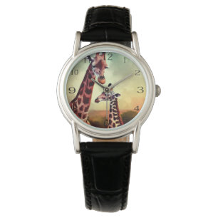 Mummy and Baby Giraffe Watercolor Armbandsur