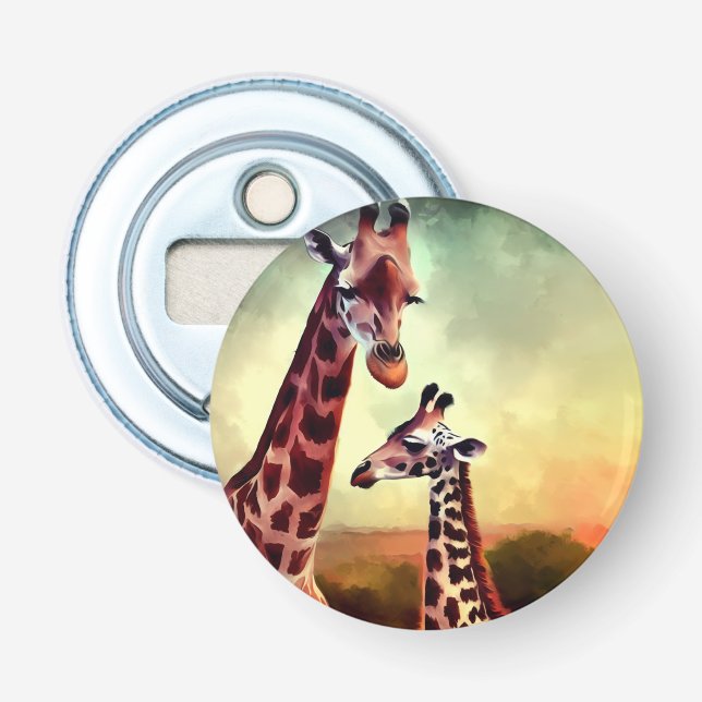 Mummy and Baby Giraffe Watercolor Flasköppnare (Framsidan)