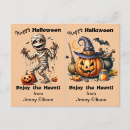 Mummy and Jack o'Lantern Party Halloween Card Vykort
