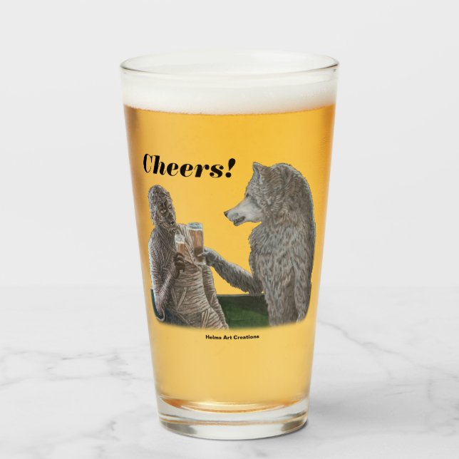 Mummy and Werevarulv Drinking Fantasy Art Glass Ko Glaskopp (Framsida fylld)
