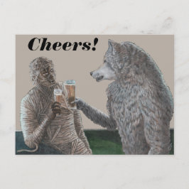 Mummy and Werevarulv Drinking Fantasy Art Postcard Vykort