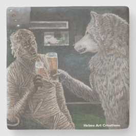 Mummy and Werevarulv Drinking Fantasy Stone Underl Stenunderlägg